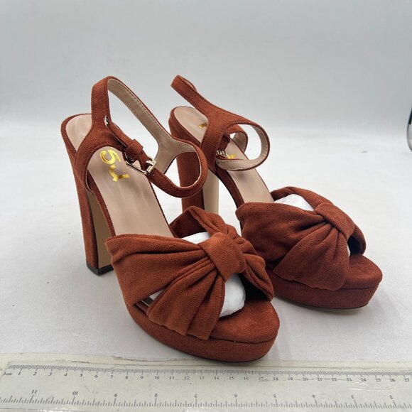 FSJ Brown Platform Chunky High Heel Sandals Peep Toe Ankle Strap Party Shoes - Picture 4 of 8